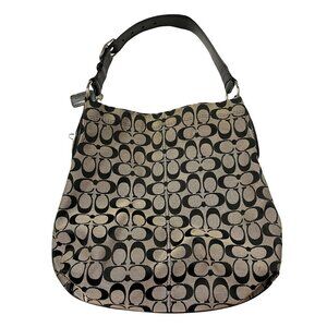 Coach Black Leather Fabric F16538 Penelope Monogram Signature Hobo Bag Purse